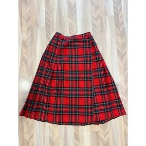 Plaid Wool Blend Vintage‎ Skirt Size 8 Pleated Wrap